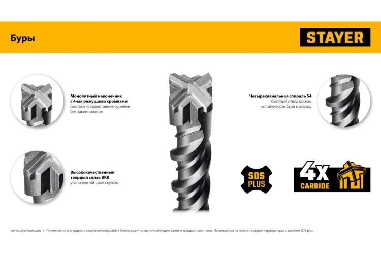 STAYER HERCULES-4Х 4x110 мм, SDS-plus бур купить в Магнитогорске