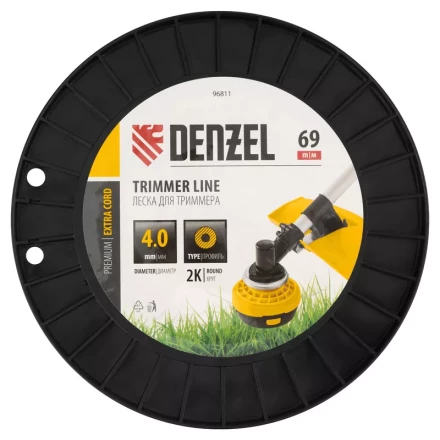 Леска для триммера двухкомпонентная круглая, 4,0мм х 69м, на DIN катушке EXTRA CORD// Denzel 96811 купить в Магнитогорске