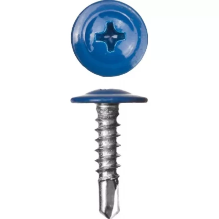 Саморезы ЗУБР с прессшайбой и сверлом по листовому металлу до 2мм, окрашенные в RAL-5005, PH2, 4,2х19мм, 450шт 300211-42-019-5005 купить в Магнитогорске