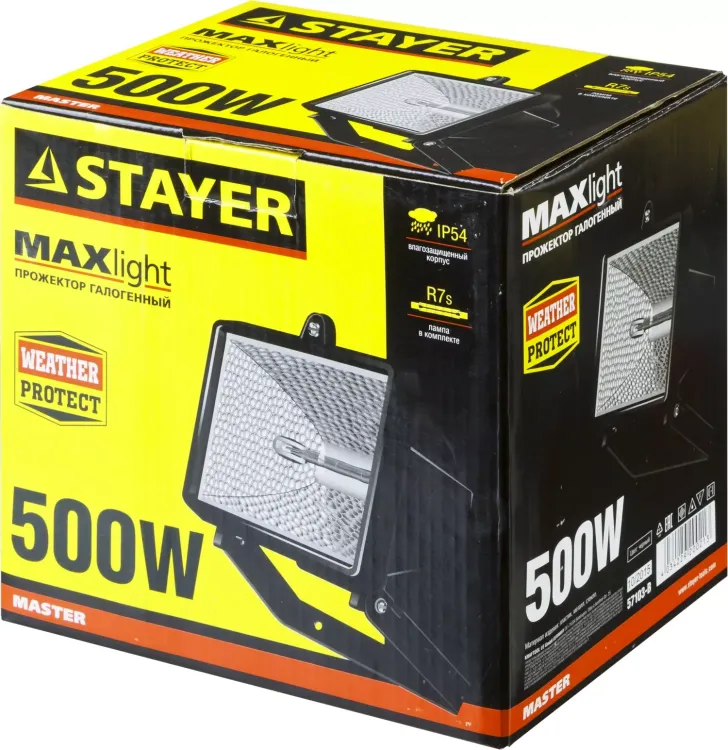 Прожектор STAYER "MASTER" MAXLight галогенный, с дугой крепления под установку, черный, 500Вт 57103-B купить в Магнитогорске