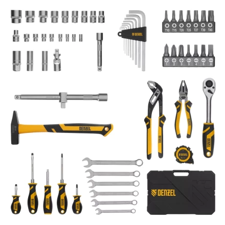 Набор инструментов Denzel 15801, 1/2&quot;, 1/4&quot;, CrV, S2, пластиковый кейс, 64 предмета купить в Магнитогорске