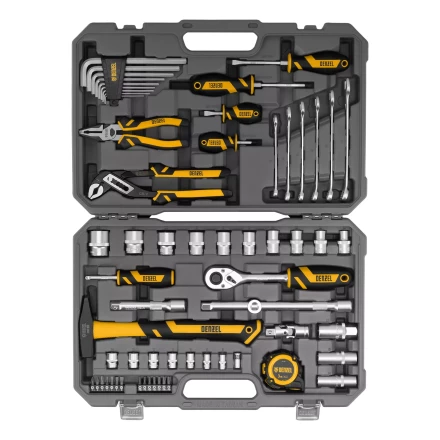 Набор инструментов Denzel 15801, 1/2&quot;, 1/4&quot;, CrV, S2, пластиковый кейс, 64 предмета купить в Магнитогорске