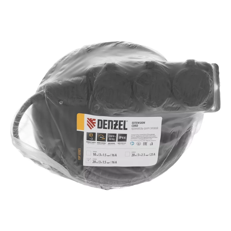 Удлинитель-шнур силовой Denzel Top Series, КГТТ, 20м, 3 розетки, 3 x 1,5 мм, 3 м 37422 купить в Магнитогорске