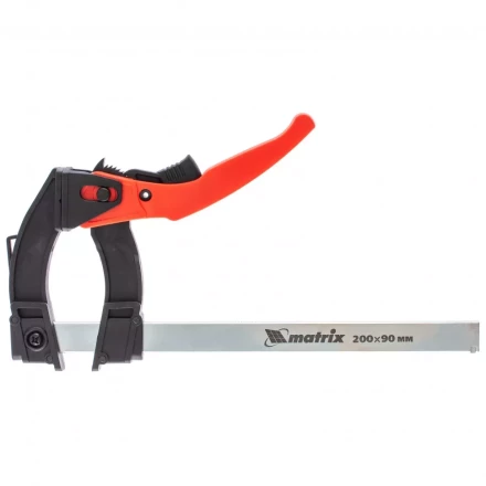 Струбцина реечная быстрозажимная пластиковый корпус рычажно-храповой механизм 100 х 90 х 195 мм штанга 5 х 20 мм Matrix 20734 купить в Магнитогорске