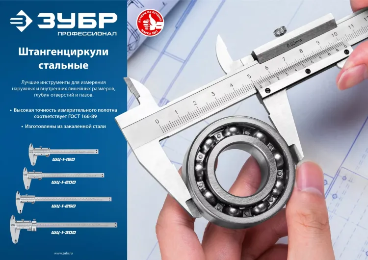 ЗУБР ШЦ-1-250, 250 мм, стальной штангенциркуль, Профессионал (34514-250) купить в Магнитогорске