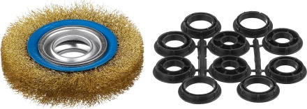 ЗУБР &quot;ПРОФЕССИОНАЛ&quot;. Щетка дисковая для точильно-шлифовального станка, витая стальная латунирован проволока 0,3мм, 125х32мм 35186-125_z01 купить в Магнитогорске