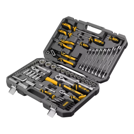 Набор инструментов Denzel 15802, 1/2&quot;, 1/4&quot;, CrV, S2, пластиковый кейс, 84 предмета купить в Магнитогорске