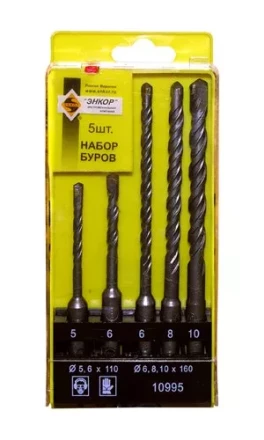 Набор буров SDS+ 5;6х110 мм 6;8;10х160 мм 5 штук пластиковый футляр Энкор 10995 купить в Магнитогорске