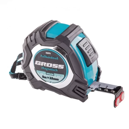 Рулетка Magnetisch 8 м х 25 мм обрезиненный корпус автоматическая фиксация Нейлоновое покрытиеытие зацеп с магнитом Gross 32573 купить в Магнитогорске