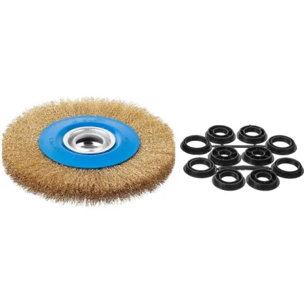 ЗУБР &quot;ПРОФЕССИОНАЛ&quot;. Щетка дисковая для точильно-шлифовального станка, витая стальная латунирован проволока 0,3мм, 200х32мм 35186-200_z01 купить в Магнитогорске