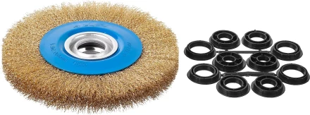 ЗУБР &quot;ПРОФЕССИОНАЛ&quot;. Щетка дисковая для точильно-шлифовального станка, витая стальная латунирован проволока 0,3мм, 200х32мм 35186-200_z01 купить в Магнитогорске