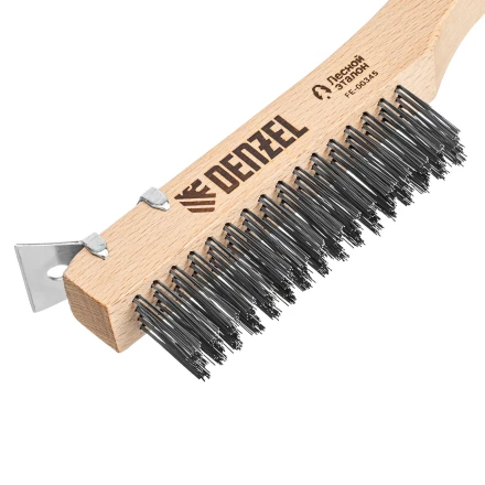 Щетка зачистная 4-х рядная, проволока из нержавеющей стали с деревянной ручкой скребок, EFP// Denzel 74847 купить в Магнитогорске