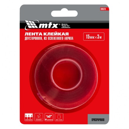 Двусторонняя клейкая лента из вспененного акрила, прозрачная, 15 мм x 3 м Matrix 89078 купить в Магнитогорске