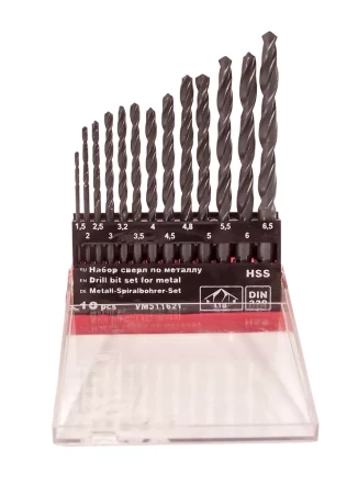 Набор сверл для металла HSS Ф1,5-6,5 мм 13 штук пластиковый футляр VMX 511621 купить в Магнитогорске