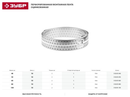 Перфорированная монтажная лента ЗУБР &quot;МАСТЕР&quot;, 60х2,00мм, 10м 310245-060 купить в Магнитогорске