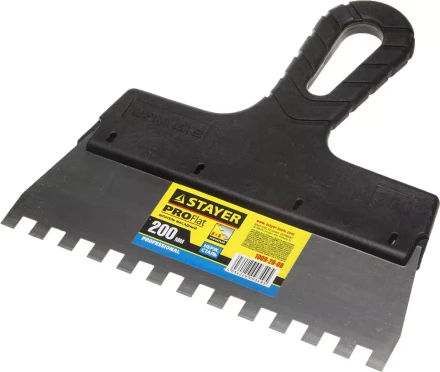 Шпатель STAYER &quot;PROFESSIONAL&quot; нержавеющий зубчатый с пластмассовой ручкой, 200мм, зуб 8х8мм 1009-20-08 купить в Магнитогорске
