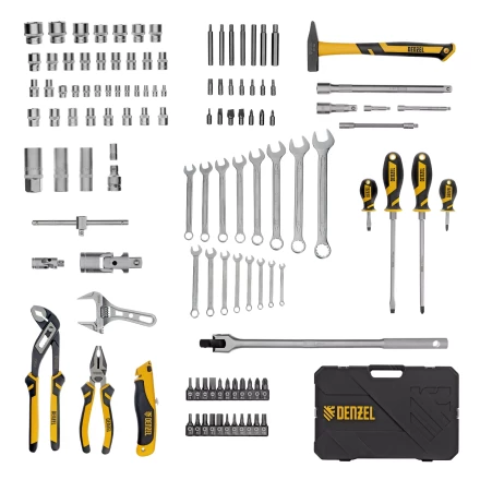 Набор инструментов Denzel 15804, 1/2&quot;, 1/4&quot;, CrV, S2, пластиковый кейс, 122 предмета купить в Магнитогорске