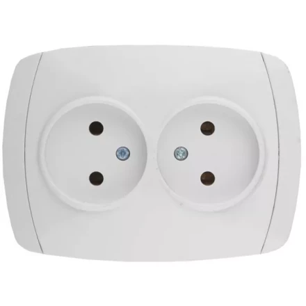 Розетка СВЕТОЗАР &quot;CITY LIGHT&quot; двойная в сборе, без заземления, цвет белый, 16А/~250В SV-54202-W купить в Магнитогорске
