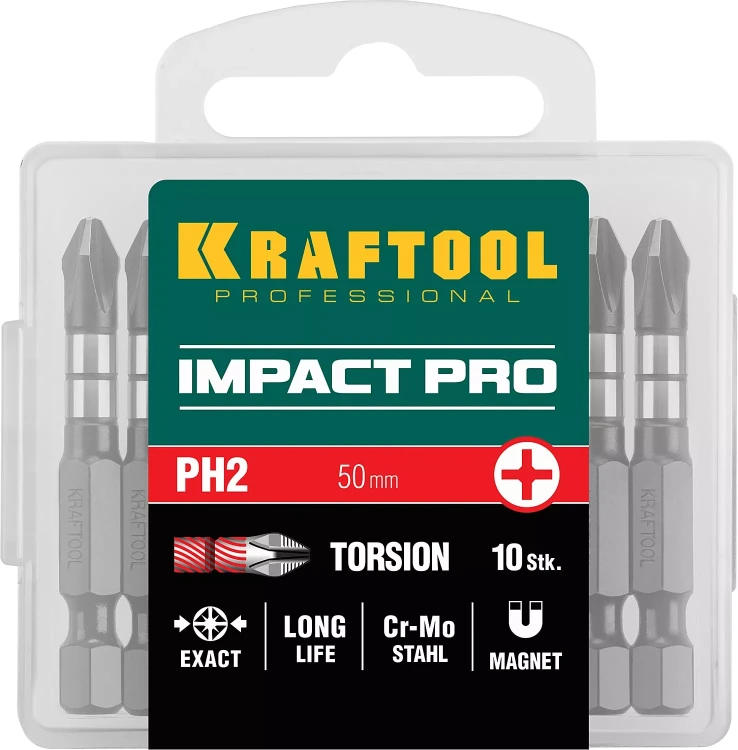 Биты для ударных шуруповертов KRAFTOOL Impact Pro PH 26191-2-50-S10 купить в Магнитогорске