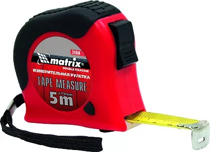 Рулетка Double  fixation 5 м х 19 мм обрезиненный корпус двойная плавная фиксация  MATRIX 31056 купить в Магнитогорске