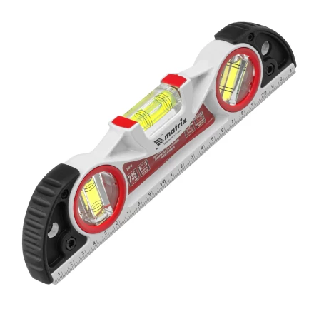 Уровень алюминиевый литой, фрезерованный, 3 глазка, две ударные площадки, 235 мм// Matrix 34910 купить в Магнитогорске