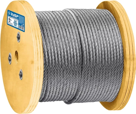 ЗУБР DIN 3066, свивка 6 х 37 + IWR, 14 мм, L 50 м, грузоподъемный стальной трос, Профессионал (30417-14) купить в Магнитогорске