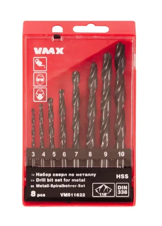 Набор сверл для металла HSS Ф3-10 мм 8 штук пластиковый футляр VMX 511622 купить в Магнитогорске