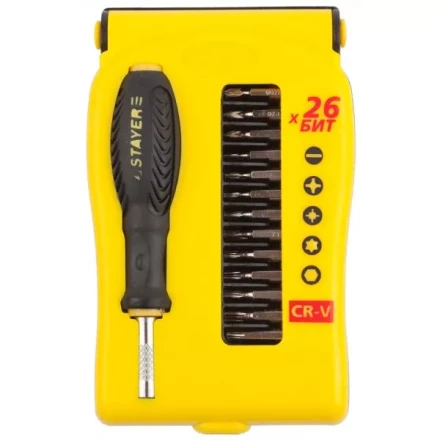 Набор STAYER: Отвертки для точных работ, Cr-V, Cr сменные биты, обрезиненная рукоятка, 28предметов 25614-H28 купить в Магнитогорске