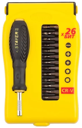 Набор STAYER: Отвертки для точных работ, Cr-V, Cr сменные биты, обрезиненная рукоятка, 28предметов 25614-H28 купить в Магнитогорске