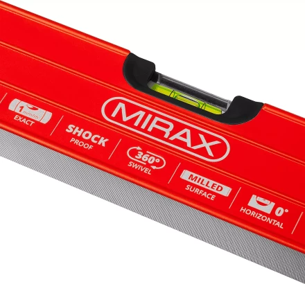 Уровень коробчатый усиленный MIRAX, фрезерованная поверхность, утолщенный профиль, 3 противоударных ампулы (1 поворотная на 360 град), с ручками, 60 см 34603-060 купить в Магнитогорске