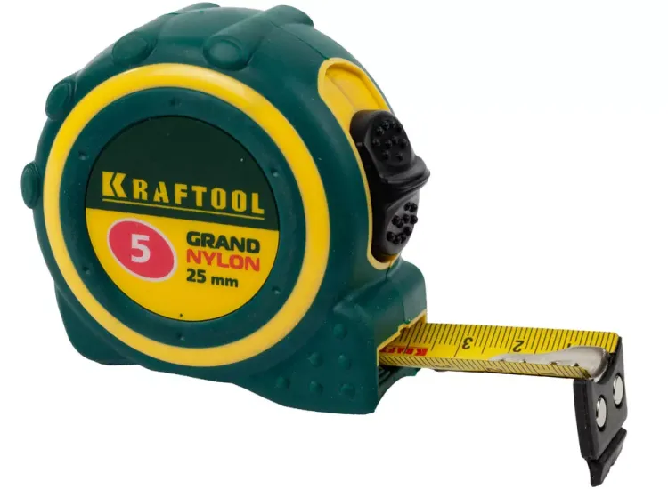 Рулетка KRAFTOOL "GRAND", двухкомпонентный корпус, двусторонняя шкала, нейлоновое покрытие, 5мх25мм 3412-05_z01 купить в Магнитогорске