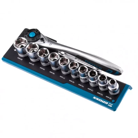 Набор торцевых головок трещотка 120 зубьев 12 предметов 1/2&quot; CrV Gross 14138 купить в Магнитогорске