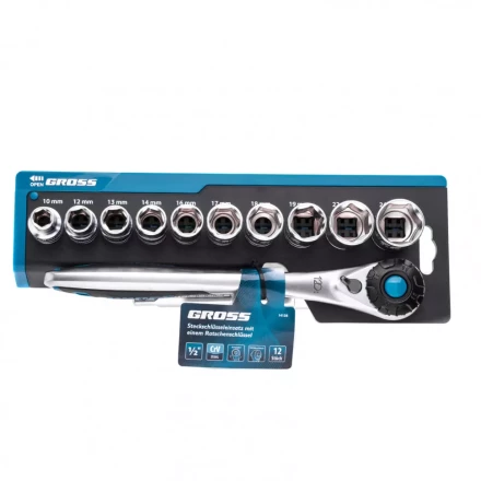 Набор торцевых головок трещотка 120 зубьев 12 предметов 1/2&quot; CrV Gross 14138 купить в Магнитогорске