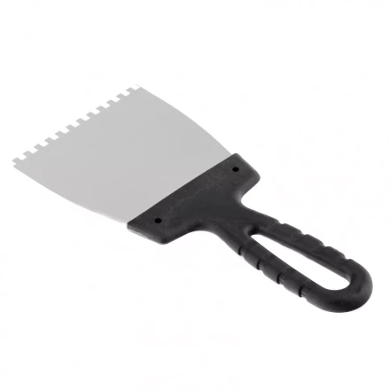 Шпатель из нержавеющей стали 100 мм зуб 4 х 4 мм пластмассовая ручка Россия 85138 купить в Магнитогорске