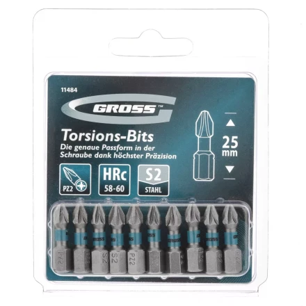 Набор бит торсионных PZ2x25 мм для ударных шуруповертов 10 шт. Gross 11484 купить в Магнитогорске