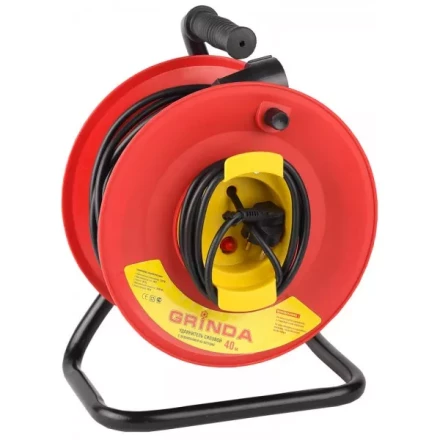 Удлинитель на катушке, 1 гнездо, евророзетка, 40м, заземление, защита от перегрузки, GRINDA 8-43665-40 купить в Магнитогорске