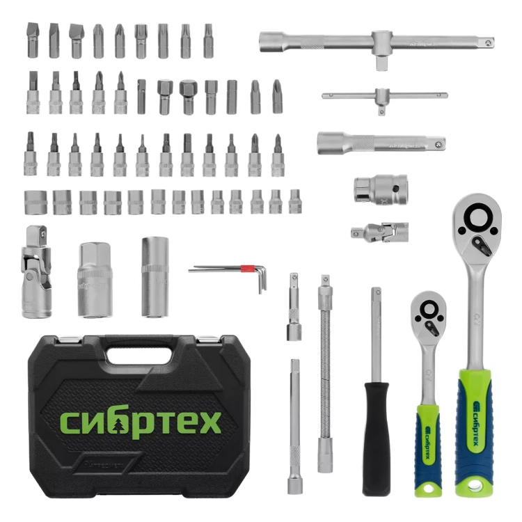 Набор инструментов Сибртех 13388, 1/2", 1/4", пластиковый кейс, 94 предмета купить в Магнитогорске