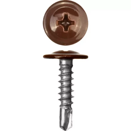 Саморезы ЗУБР с прессшайбой и сверлом по листовому металлу до 2мм, окрашенные в RAL-8017, PH2, 4,2х19мм, 450шт 300211-42-019-8017 купить в Магнитогорске