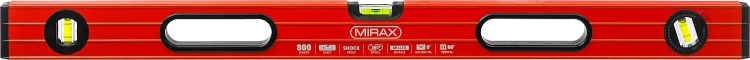 Уровень коробчатый усиленный MIRAX, фрезерованная поверхность, утолщенный профиль, 3 противоударных ампулы (1 поворотная на 360 град), с ручками, 80 см 34603-080 купить в Магнитогорске