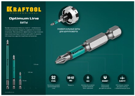 Биты KRAFTOOL OPTIMUM PH 26122-1-50-10 купить в Магнитогорске