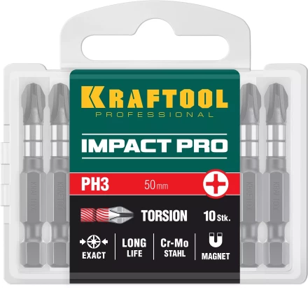 Биты для ударных шуруповертов KRAFTOOL Impact Pro PH 26191-3-50-S10 купить в Магнитогорске
