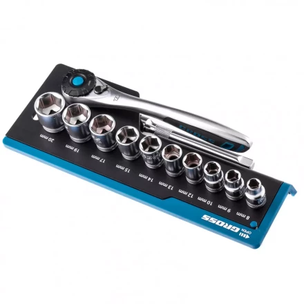 Набор торцевых головок трещотка 120 зубьев 12 предметов 3/8&quot; CrV Gross 14139 купить в Магнитогорске