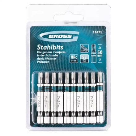 Набор бит TORX 25х50 сталь S2 10 шт GROSS 11471 купить в Магнитогорске