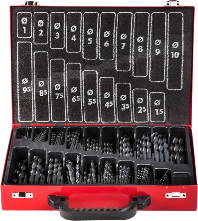 Набор ЗУБР &quot;ТЕХНИК&quot;: Свёрла по металлу парооксидированных, быстрорежущая сталь, в мет. боксе, 1-10мм, шаг-0,5, 370 предм. 4-29605-H370 купить в Магнитогорске
