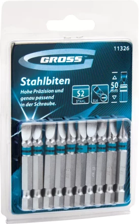 Набор бит SL6,0х50, сталь S2, 10шт GROSS 11326 купить в Магнитогорске