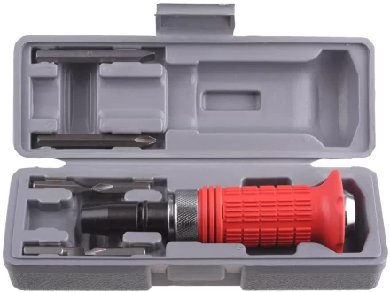 Набор STAYER Отвертка ударно-поворотная, обрезиненная рукоятка, с битами, 6 предметов 2566-H4 купить в Магнитогорске