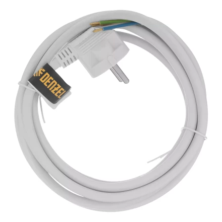 Шнур сетевой Denzel Energy Series, ПВС, 3 м, 3 x 1,5 мм, с неразборной вилкой, белый, 3 м, 37674 купить в Магнитогорске