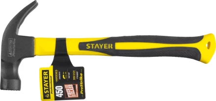 Молоток-гвоздодер &quot;Fiberglass-M&quot; с фиберглассовой рукояткой, с магнитом, 450 г, STAYER Professional 2027-450 купить в Магнитогорске