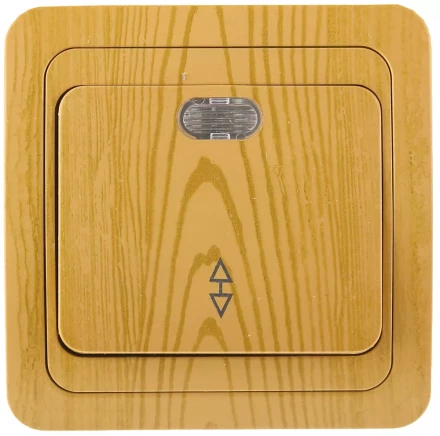 Выключатель СВЕТОЗАР &quot;ГАММА&quot; проходной, с подсветкой, одноклавишный, цвет ольха, 10A/~250B SV-54138-A купить в Магнитогорске