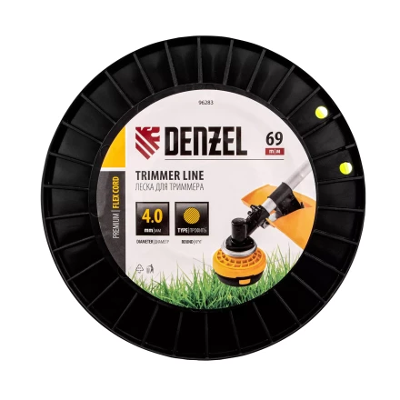 Леска для триммера круглая, 4,0мм х 69м, на DIN катушке FLEX CORD,  Denzel 96283 купить в Магнитогорске